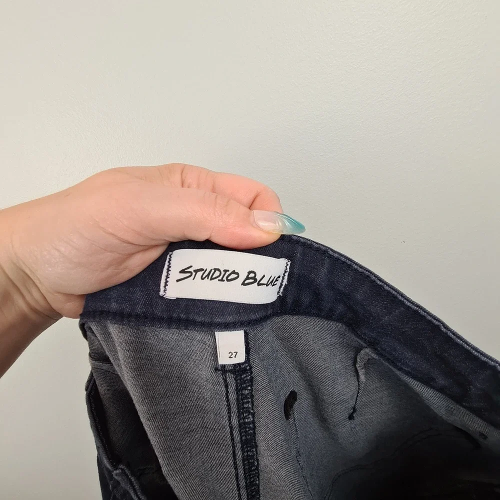 Studio Blue‎ Womens Navy Blue High Rise Utility Slim Cropped Pants Size 27 Jeans